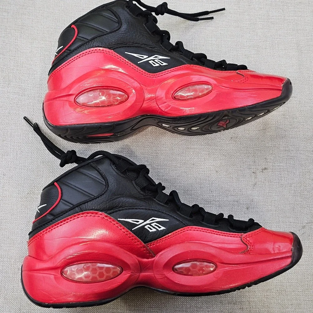 Reebok Question Mid Mens 6.5 Black Red Patent Leather Allen Iverson GV7182 Shoes